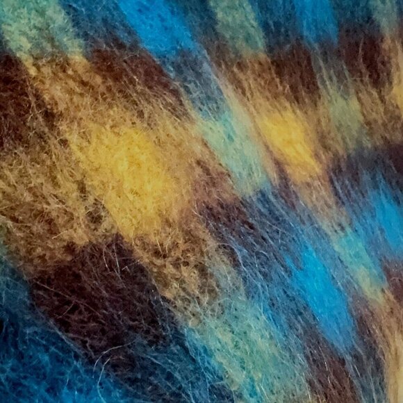 Caterina De Medici Blue Brown Plaid Mohair Alpaca Wool Large scarf - Picture 10 of 10